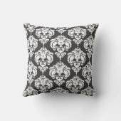 Gray & White Damask Modernes, elegantes Muster Kissen (Rückseite)