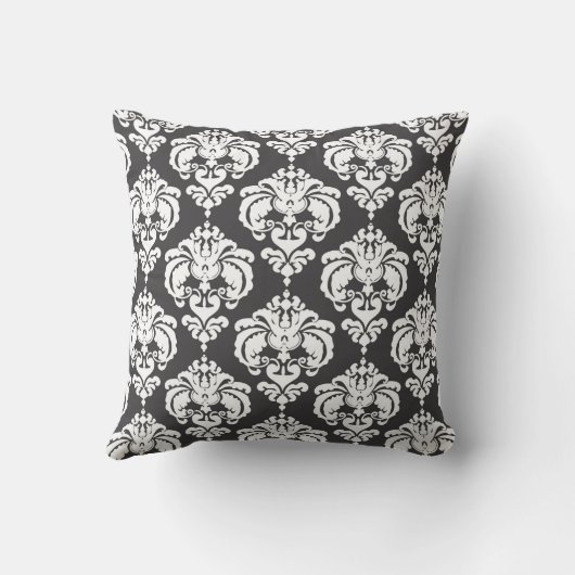 Gray & White Damask Modernes, elegantes Muster Kissen (Rückseite)