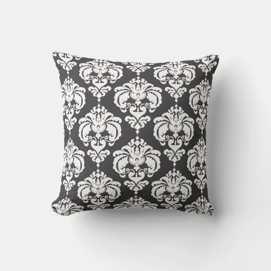 Gray & White Damask Modernes, elegantes Muster Kissen (Vorderseite)