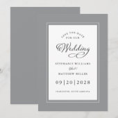 Gray White Elegant Hochzeitschick-Skriptgrenze Save The Date (Vorne/Hinten)
