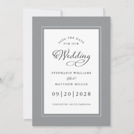 Gray White Elegant Hochzeitschick-Skriptgrenze Save The Date