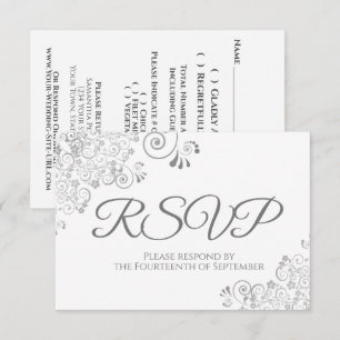 Gray & White Elegant Silver Lace Wedding RSVP Karte