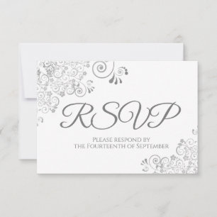 Gray & White Elegant Silver Lace Wedding RSVP Karte