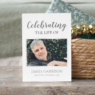 Gray White Elegante Beerdigungskarte mit Foto Begleitkarte