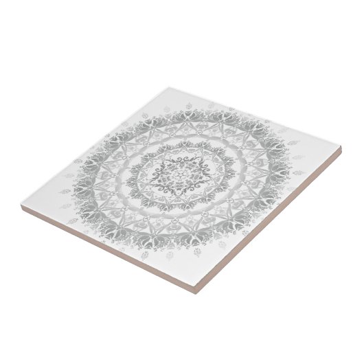 Gray White Floral Damask Mandala Fliese (Seite)