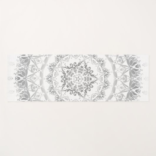Gray White Floral Damask Mandala Yogamatte (Vorderseite (Horizontal))