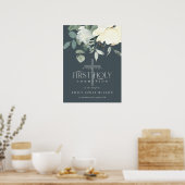 GRAY WHITE FLORAL First HOLY COMMUNION WILLKOMMEN Poster (Küche)