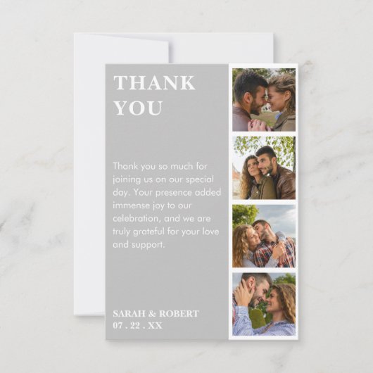 Gray & White Foto Booth Collage Wedding Dankeskarte (Vorderseite)
