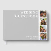Gray & White Foto Booth Collage Wedding Gästebuch (Vorderseite)