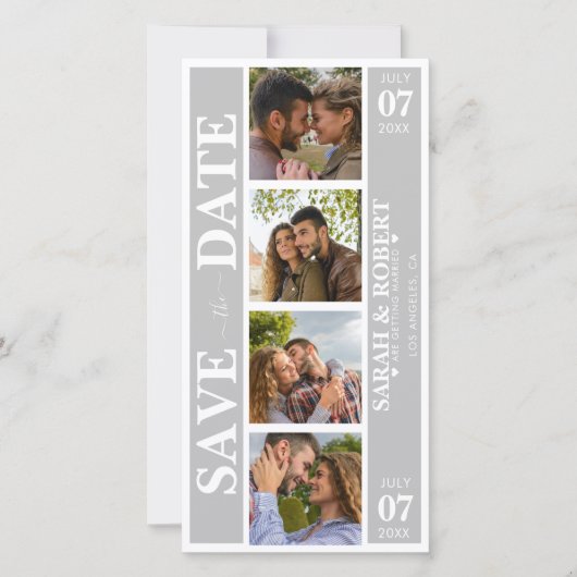 Gray & White Foto Booth Picture Collage Wedding Save The Date (Vorderseite)