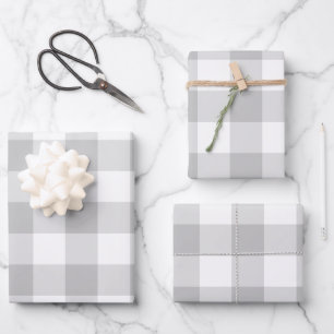 Gray White Gingham Karo Kariert neutraler Bauernho Geschenkpapier Set