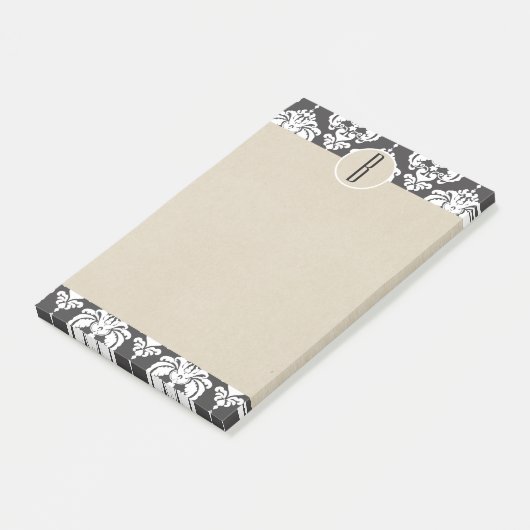 Gray White Glam Damask Kraft Monogram Initial Post-it Klebezettel (angewinkelt)