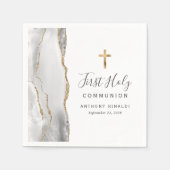 Gray White Gold Agate Erste Heilige Kommune Serviette (Vorderseite)
