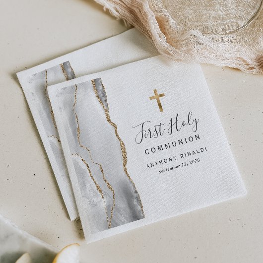 Gray White Gold Agate Erste Heilige Kommune Serviette