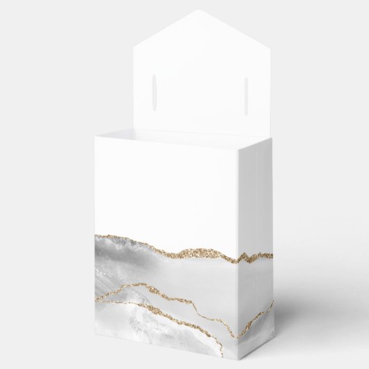 Gray White Gold Agate Script Erste Kommune Geschenkschachtel (Geöffnet)