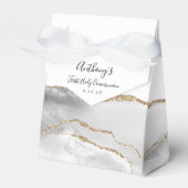 Gray White Gold Agate Script Erste Kommune Geschenkschachtel (Vorderseite)