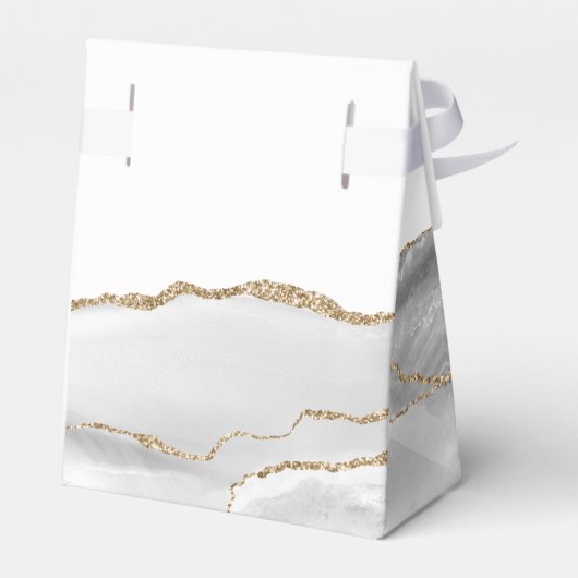 Gray White Gold Agate Script Erste Kommune Geschenkschachtel (Rückseite)