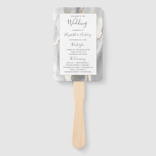 Gray White Gold Agate Wedding Program Fächer (Vorderseite)