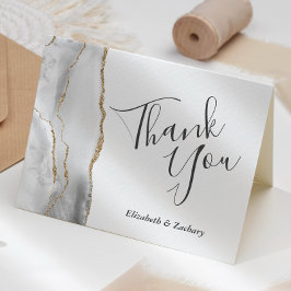 Gray White Gold Agate Wedding Vielen Dank Karte