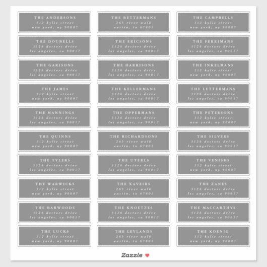 Gray White individuelle Gäste Hochzeitsadressen La Aufkleber (Blatt)