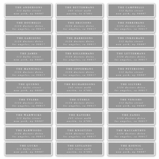 Gray White individuelle Gäste Hochzeitsadressen La Aufkleber (Vorderseite)