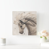 Gray White Ivory Horse Wild Mane Quadratische Wanduhr (Zuhause)