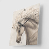 Gray White Ivory Horse Wild Mane Quadratische Wanduhr (Winkel)