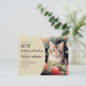 Gray White Kitten 80. Geburtstag Einladung (Stehend Vorderseite)
