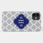 Gray White Marokcan #5 Navy 3 Initial Monogram Case-Mate iPhone Hülle (Rückseite (Horizontal))