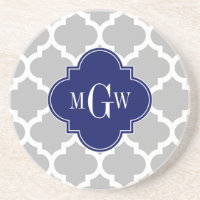 Gray White Marokcan #5 Navy 3 Initial Monogram