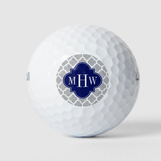 Gray White Marokcan #5 Navy 3 Initial Monogram Golfball (Vorderseite)