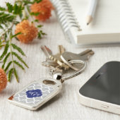 Gray White Marokcan #5 Navy 3 Initial Monogram Schlüsselanhänger (Seite)