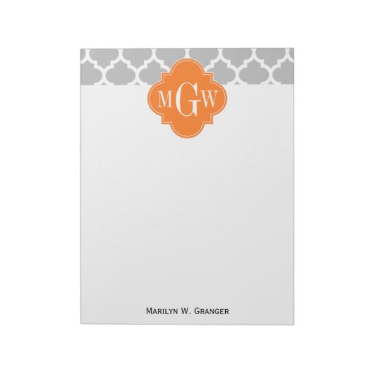 Gray White Marokcan #5 Pumpkin 3 Initial Monogram Notizblock (Rotiert)