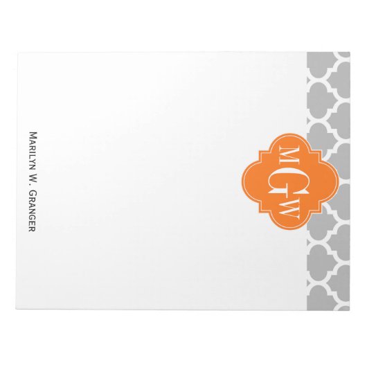 Gray White Marokcan #5 Pumpkin 3 Initial Monogram Notizblock (Vorderseite)