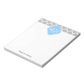 Gray White Marokcan #5 Sky Blue 3 Initial Monogram Notizblock (Rotiert)