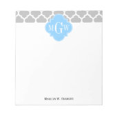 Gray White Marokcan #5 Sky Blue 3 Initial Monogram Notizblock (Vorderseite)