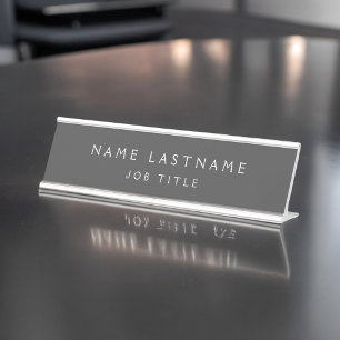 Gray White Modern Elegante Berufliche Klasse Schreibtischnamensplakette
