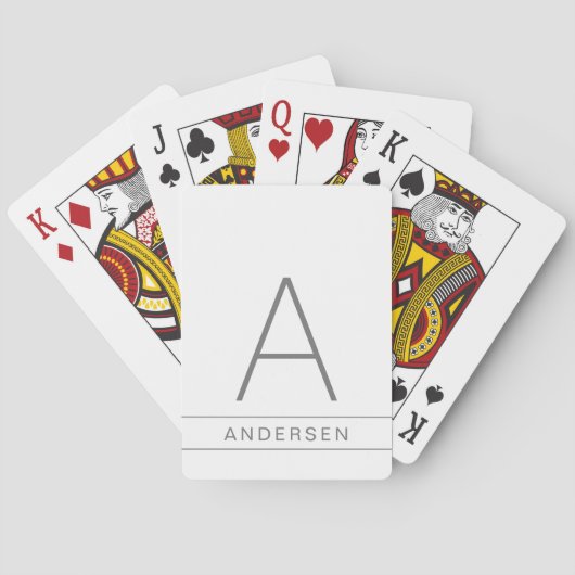 Gray White Modern Monogram Initial Spielkarten (Rückseite)