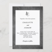 Gray white modern monogram rustic wedding einladung (Vorderseite)