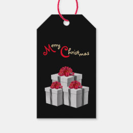 Gray White Pinstripe präsentiert Red Bow auf Black Geschenkanhänger