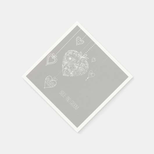 Gray White Romantic Hearts Wedding Serviette (Ecke)