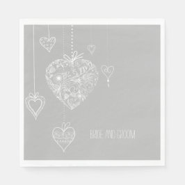 Gray White Romantic Hearts Wedding Serviette