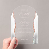 Gray White Rose Gold Agate Pale Pink Arch Wedding Acryleinladungen (Insitu (Handheld))