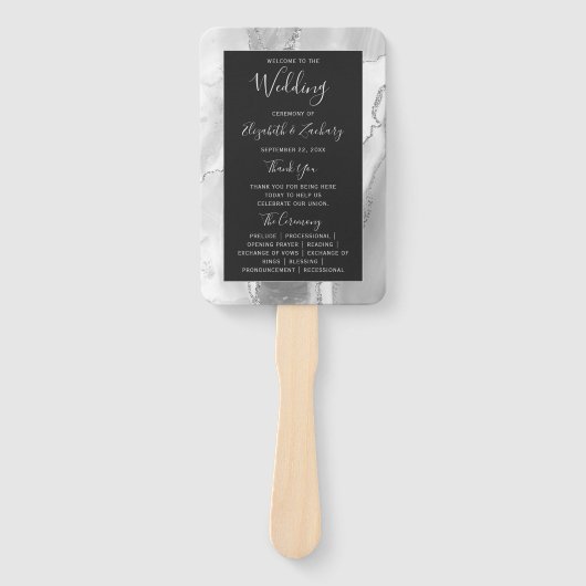 Gray White Silver Agate Dark Wedding Program Fächer (Vorderseite)