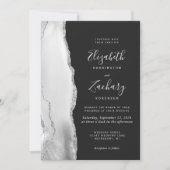 Gray White Silver Agate Slate QR Code Wedding Einladung (Vorderseite)