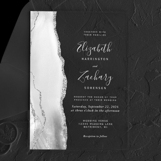 Gray White Silver Agate Wedding Acryleinladungen
