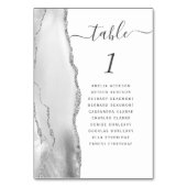 Gray White Silver Agate Wedding Tischnummer (Rückseite)
