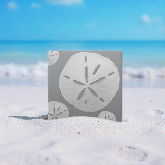 Gray & White Tropical Beach Sand Dollar Fliese