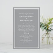 Gray White Wedding Script Budget Zeremony Program (Stehend Vorderseite)