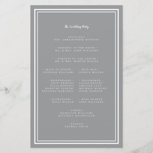 Gray White Wedding Script Budget Zeremony Program (Rückseite)